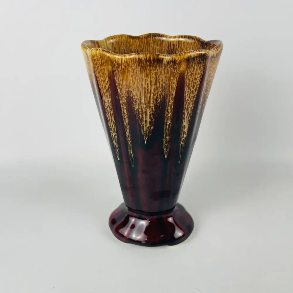 Vintage Brown and Caramel Drip Glaze Vase   7 1/4”
